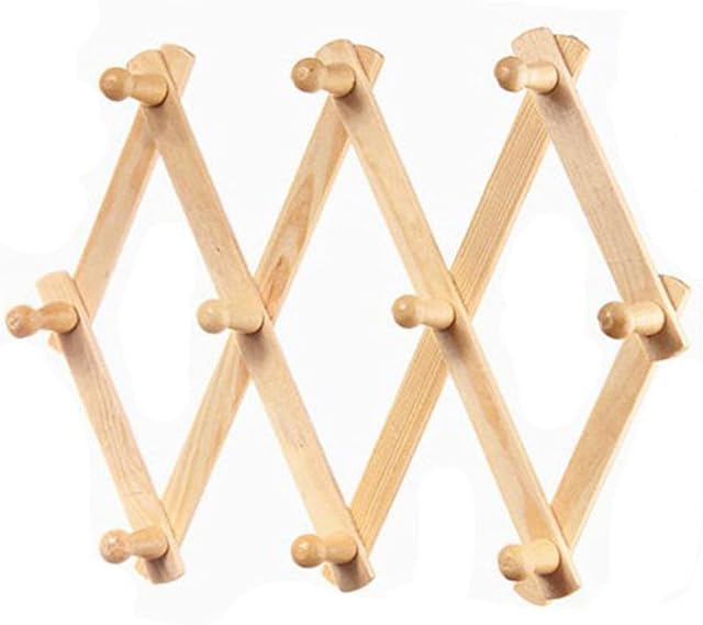 YUEMING Expandable Wood Wall Rack Folding Hanger 10 Pegs Wooden Hook Wall Mounted Expanding Storage Rack, Wall-mounted Coat Rack Retractable Drying Rack