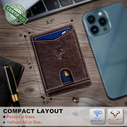 Image of BULLIANT Men Slim Leather Pocket Wallet Bill Holder 11Cards-Genuine Leather | RFID Blocking | Easy Access | Gift Boxed