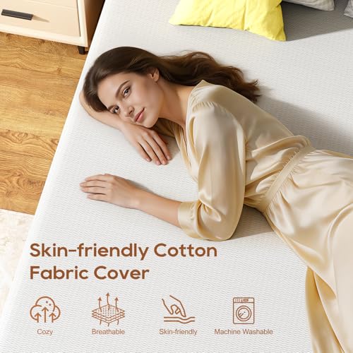 FDW 14 Inch Twin Mattress, Medium Firm Base Foam, Breathable & Comfortable with Removable Washable Zipper Cover, Bed in a Box, CertiPUR-US Certified, White