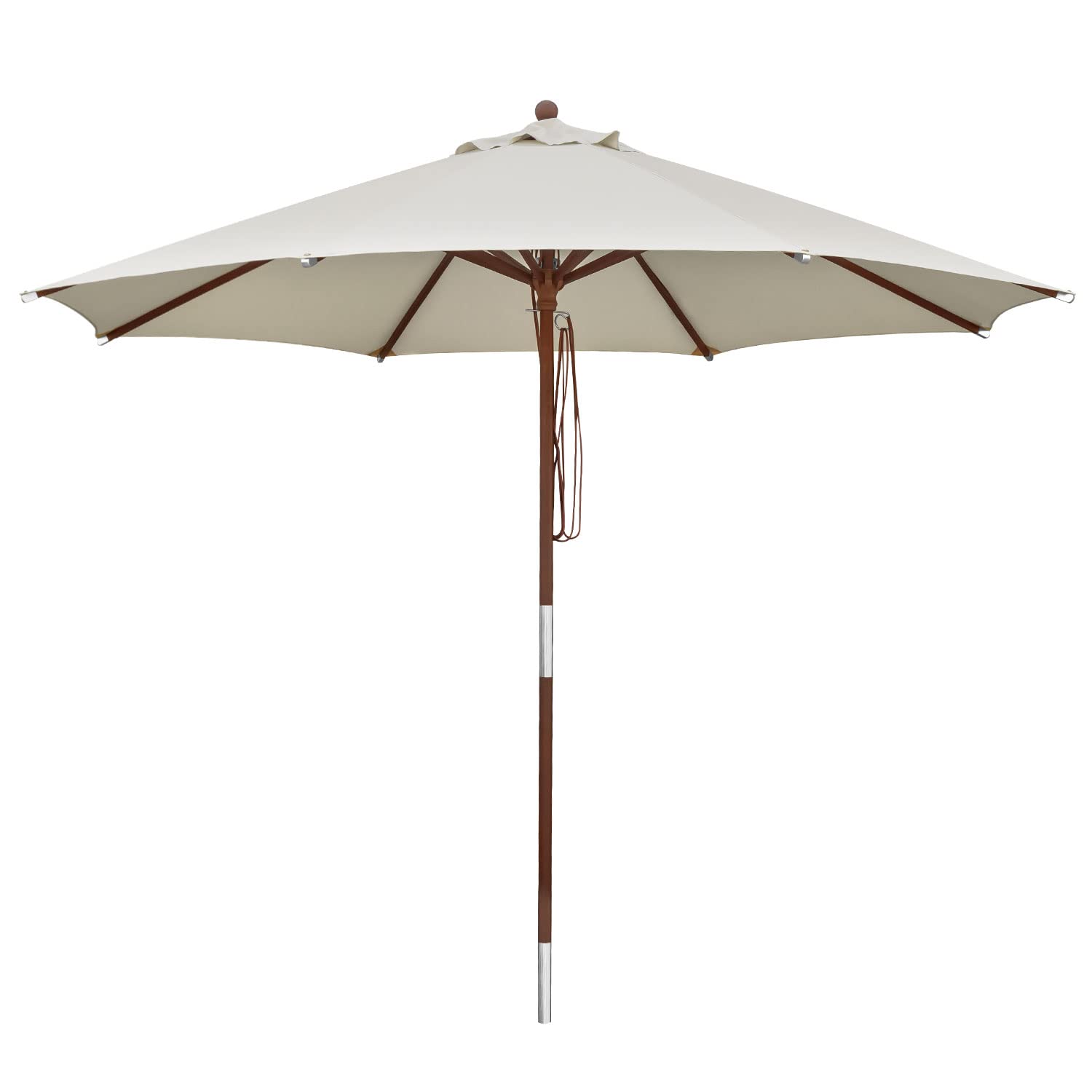 anndora® Sonnenschirm 300 cm 3m rund, milchcaffee | Gestell Holz, Bespannung Polyester, Stammschutz, Seilzug Dubble Pully