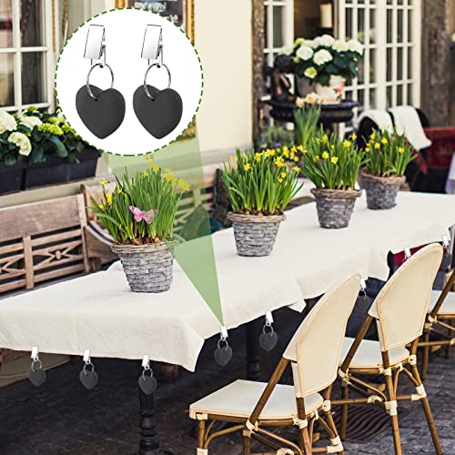 12 Pieces Tablecloth Weights Clip On Natural Stone Heart Shape Stone Table Cloth Weights With Stainless Steel Clips (Black) #TOP4