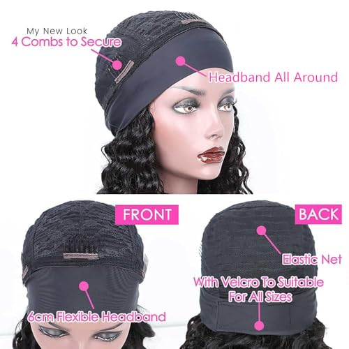 Image of Headband Wig Human Hair Kinky Curly for Black Women 14 Inch Natural Colour | Deep Curly Human Hair Wigs None Lace Front Wig,Brazilian Virgin Hair,Glueless Wear Go Beginner Friendly,Quick Install