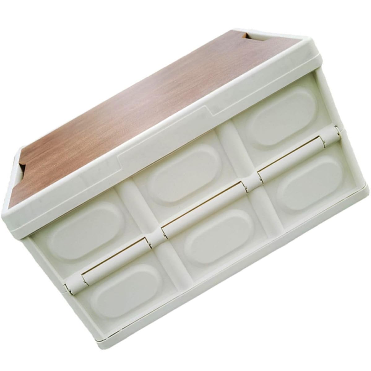 Organiseur à compartiments pliable en bois et PP blanc, boîte de rangement grande capacité