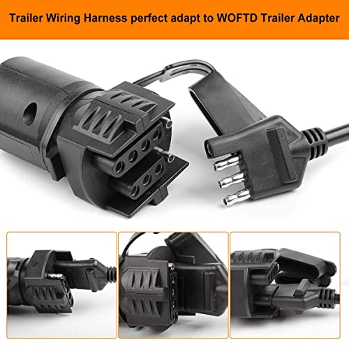 Woftd 4-Way Trailer Wiring Harness With 5 Ft Wires 4-Pin Trailer Wiring Jacketed Cable 4 Flat Trailer Wire Extension Connector - 5 Ft #TOP5