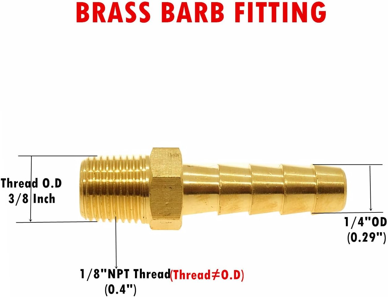 3 Pcs 1/4" Barb to 1/8 NPT Male Pipe Air Hose Fittings Brass Hose Barb Adapter