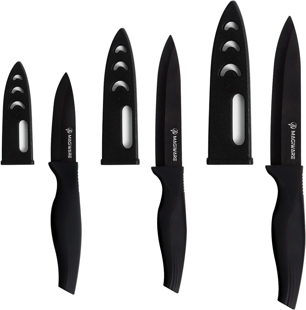 6-Piece Ceramic Knives Set with Protective Sheath-Sharp and Healthy (include 5" Utility Knife, 4" Fruiting Knife, 3" Paring Knife)-black