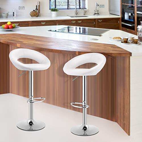 Costway Bar Stools, Set Of 2 Modern Swivel Adjustable Barstool, Pu Leather Backless Stools, With Chrome Plated Footrest And Base, For Kitchen, Bistro, Pub, White #TOP1
