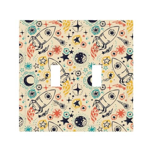 Decorative Toggle Light Switch Cover Plate, 2 Gang Wall Plates Mid-Size 4.9 x 5.0, Rockets Outlet Covers Wall Plate, Polycarbonate Thermoplastic