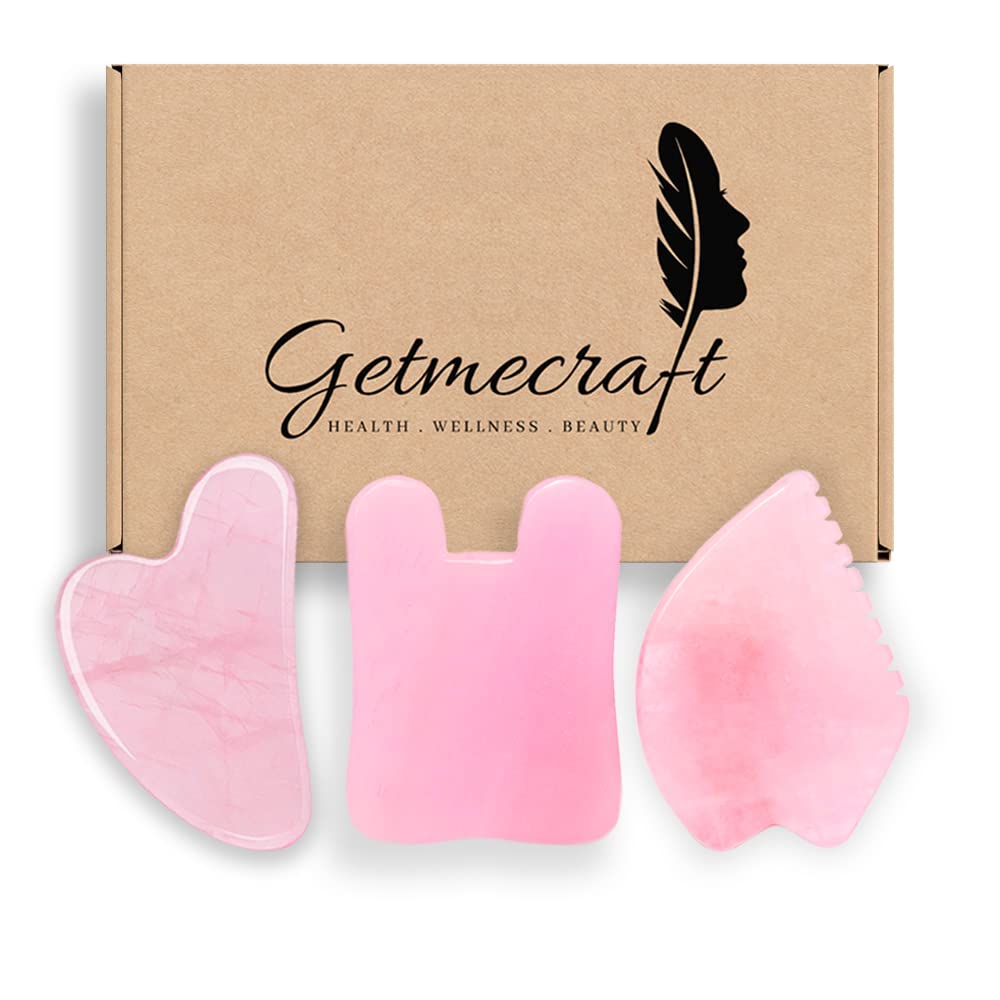 Getmecraft Store Getmecraft Rose Quartz Gua Sha Set (Leaf & Rabbit - Image 1