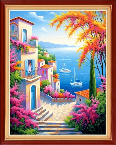 Image of Magxvouy Cross Stitch Kits Stamped Full Range of Embroidery Kits,Cross Stitch Patterns Needlework Kits for Beginners 11CT Printed Kits& Seaside Scenery 16x20 inch