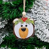 NGHYANNA Layered Wooden Bear Head Christmas Ornament 4 Inch – Rustic Woodland Animal Decoration Gift for Bear Lovers Cabin Farmhouse Holly Wreath Wildlife Keepsake