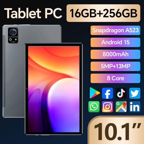 Image of Android 15 Tablet 10 Inch with Keyboard,16GB+256GB Tablets, 8000mAh Battery, Octa-core CPU, Widevine L1,2.4GHz / WiFi 5 & Bluetooth 5.0, 5 /13MP Cameras Bundle with Case, Mouse & Stylus M7 (Grey)