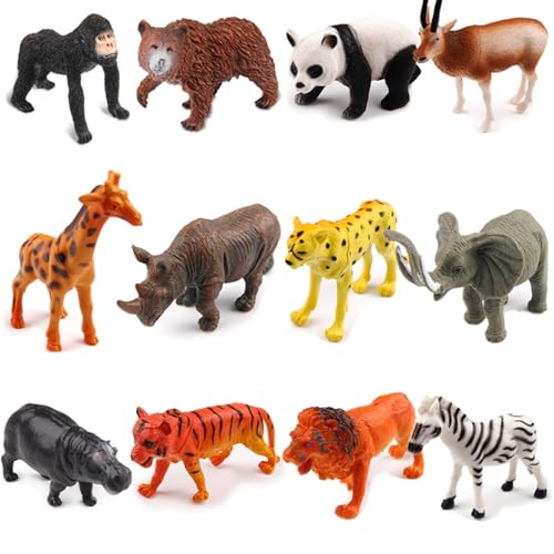 12 Stück Tiere Figuren Tiere Spielzeug, Wald Tiere-Figuren Set Tierfiguren Wald Spielfiguren Tiere Set Waldtierfiguren Waldtiere Figuren Plastiktiere Mini-Tiere Zoo Animal Figures Safari