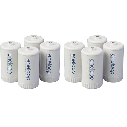 Eneloop Panasonic BQ-BS1E4SA D Size Battery Adapters for Use with Ni-MH Rechargeable AA Battery Cells, 8 Pack