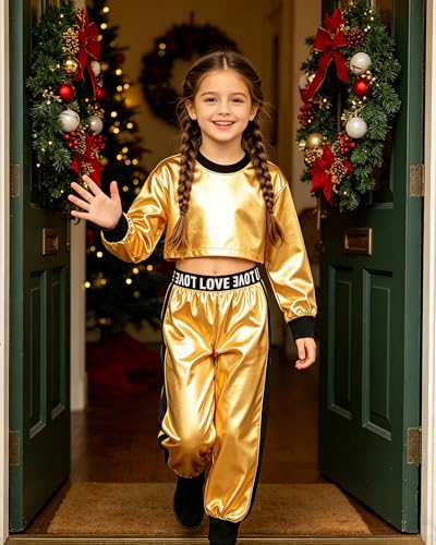 Image of Betusline Girls 2 Piece Outfits Girls Cropped Sweatsuit Pants Outfit Clothes Set, 4T-14 Years