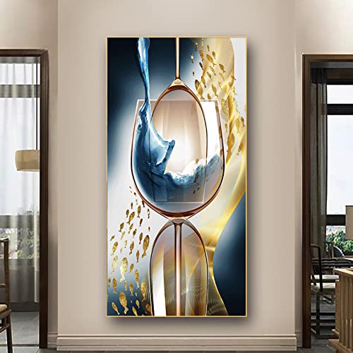 Tableau verre à vin doré moderne grand format 70x140 cm pour salon chic
