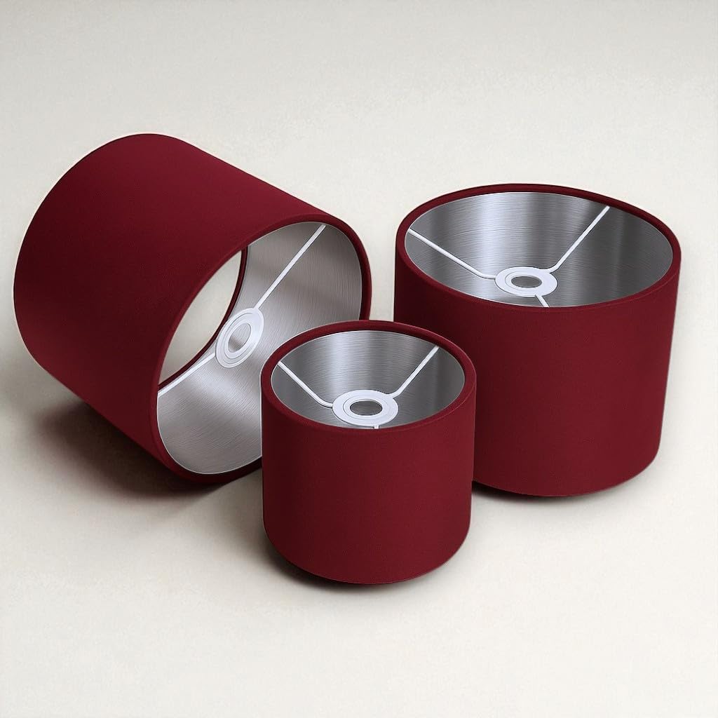 Plush Velvet Lampshade for Ceiling Shade, Table, Floor Lampshade with Brushed Silver Lining Handmade in the UK (Burgundy,Diameter 45 x 24cm Height — image 1