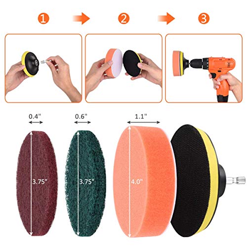Image of HUAWELL 29 Pieces Drill Brush Attachments Set,Scrub Pads & Sponge-Power Scrub Pad Cleaning Kit-Cleaning Kit for Bathroom Surface, Grout, Tub, Shower, Kitchen, Auto,Tile, Corner