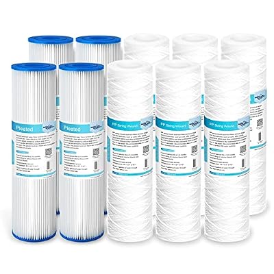 Membrane Solutions 5 Micron String Wound & 20 Micron Pleated Sediment Water Filter Cartridge, 10"x2.5" (Pack of 10)