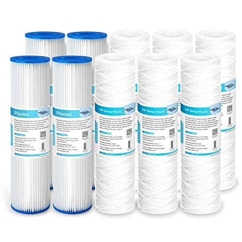 Membrane Solutions 10 Micron String Wound & 50 Micron Pleated Sediment Water Filter Cartridge, 10"x2.5" (Pack of 10)