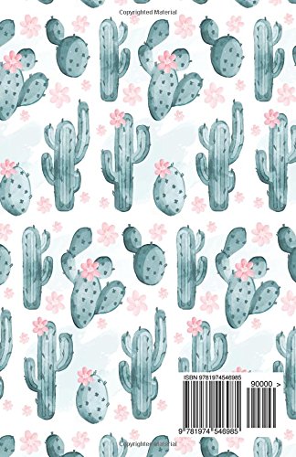 Notebook Journal Bullet Dotted Grid, Graph line: Light pink Nature Green Cactus Watercolor Pattern: