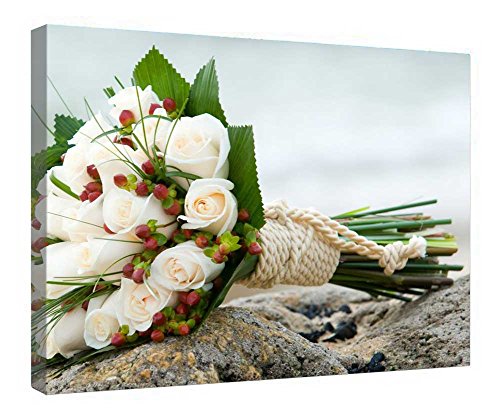 Lienzo de rosas blancas con relieve premium y marco de madera noble listo para colgar