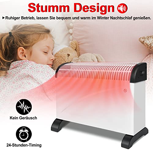 Yznahre Elektrische verwarming, ventilatorkachel, energiebesparend, stil, 2000 W, convectorverwarming, met 24 uurs timer, 3 standen, elektrische verwarmingstoestellen, geschikt voor woonkamer, slaapkamer, kantoor - Afbeelding 5