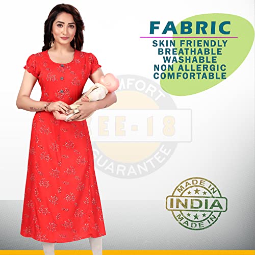 Image of CEE 18 Women's Cotton Straight Maternity Feeding Kurti for Feeding with Zippers (XL, Tangy Tomato)