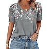 OFEEFAN Womens Tops Short Sleeve Shirts Buttons V Neck Spring Fashion Summer Outfits Plus Size Blouses Dressy Casual