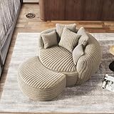 DAMAIFROM Oversized Chaise Lounge Chair Indoor with Ottoman 50.5' W x 67.0' D Round Soft Corduroy Comfy Oversized Reading Chair with 5 Pillows for Living, Reading Room - Camel