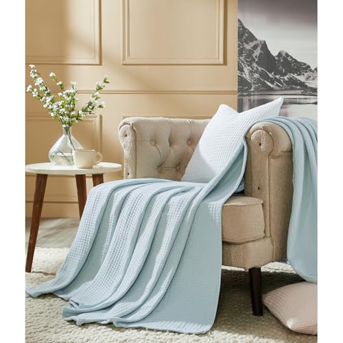 Better Trends 100% Cotton Waffle Weave Throw Blanket for Couch, Bed, Sofa All Season 108"X90" King Blankets Soft Woven Lightweight Breathable Cozy Bedroom Décor Light Blue Janiya Waffle Collection by Better Trends - Image 9