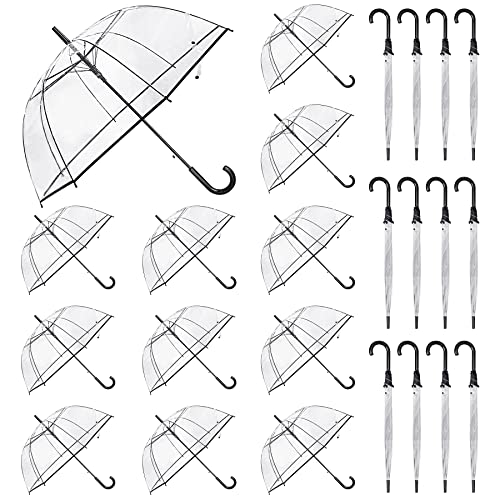 Eaone 24 Pack Clear Umbrella, Wedding Rain Transparent Bulk Umbrella Windproof Auto Open J Hook Handle Stick Umbrellas Sturdy Durable For Men Women Children #TOP24