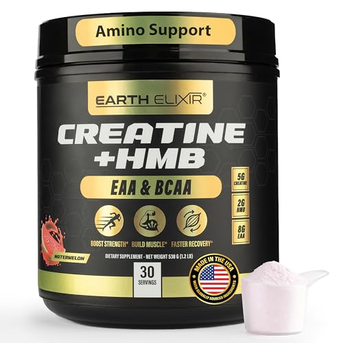 Creatine HMB Supplements for Men and Women w/Essential Amino Acids | EAA & BCAA Powder Mix | Creatine Monohydrate Powder and HMB | EAAS & BCAAS | Made in USA & 3rd Party Tested