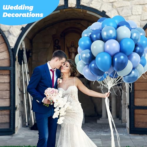 Image of RUBFAC Blue Balloons, Light Blue Birthday Balloons 65pcs Pearl Pastel Party Balloon for Birthday Baby Shower Wedding Frozen Theme Party Decorations