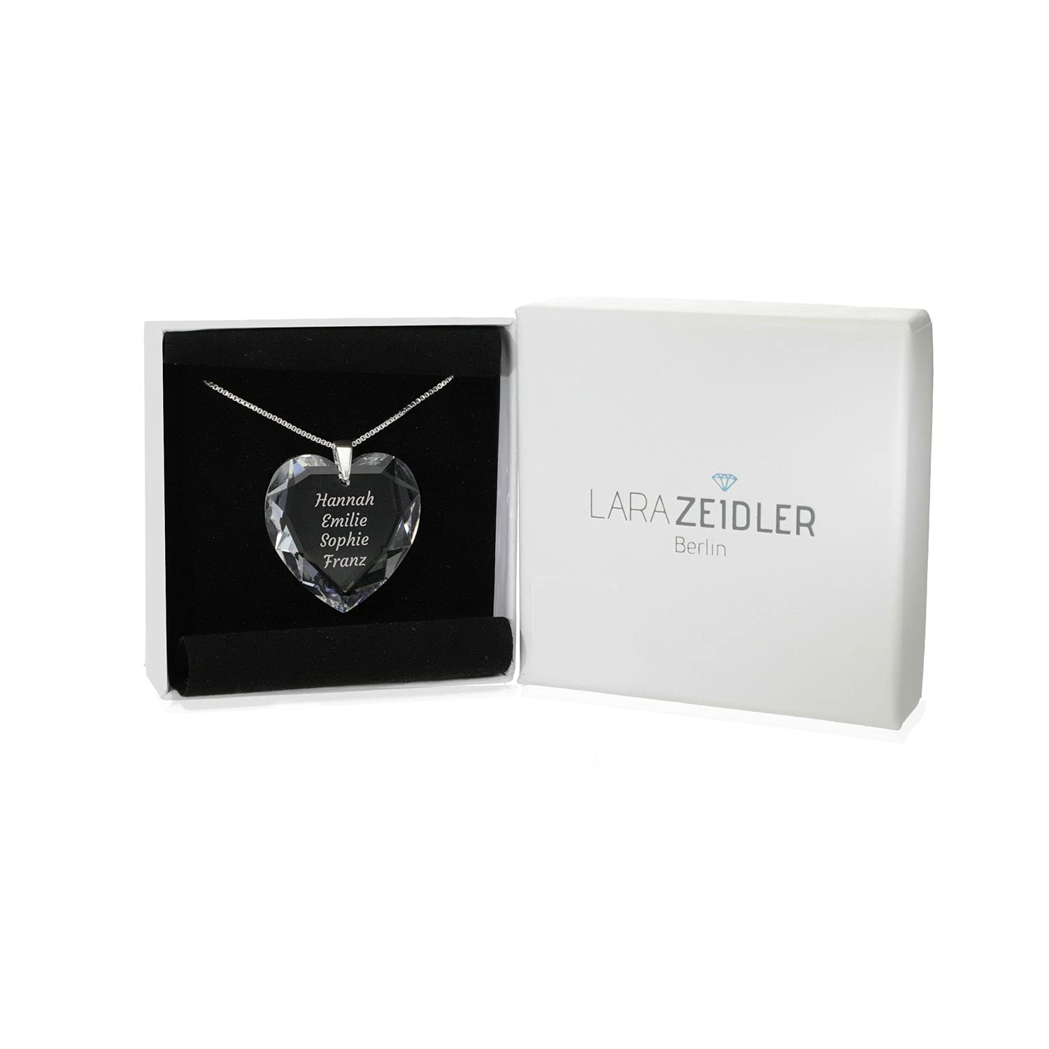 Herzkette 925 Sterling Silber SWAROVSKI ELEMENTS Herz Crystal Gravur Anhänger Namenskette mit mehreren Wunschnamen. …