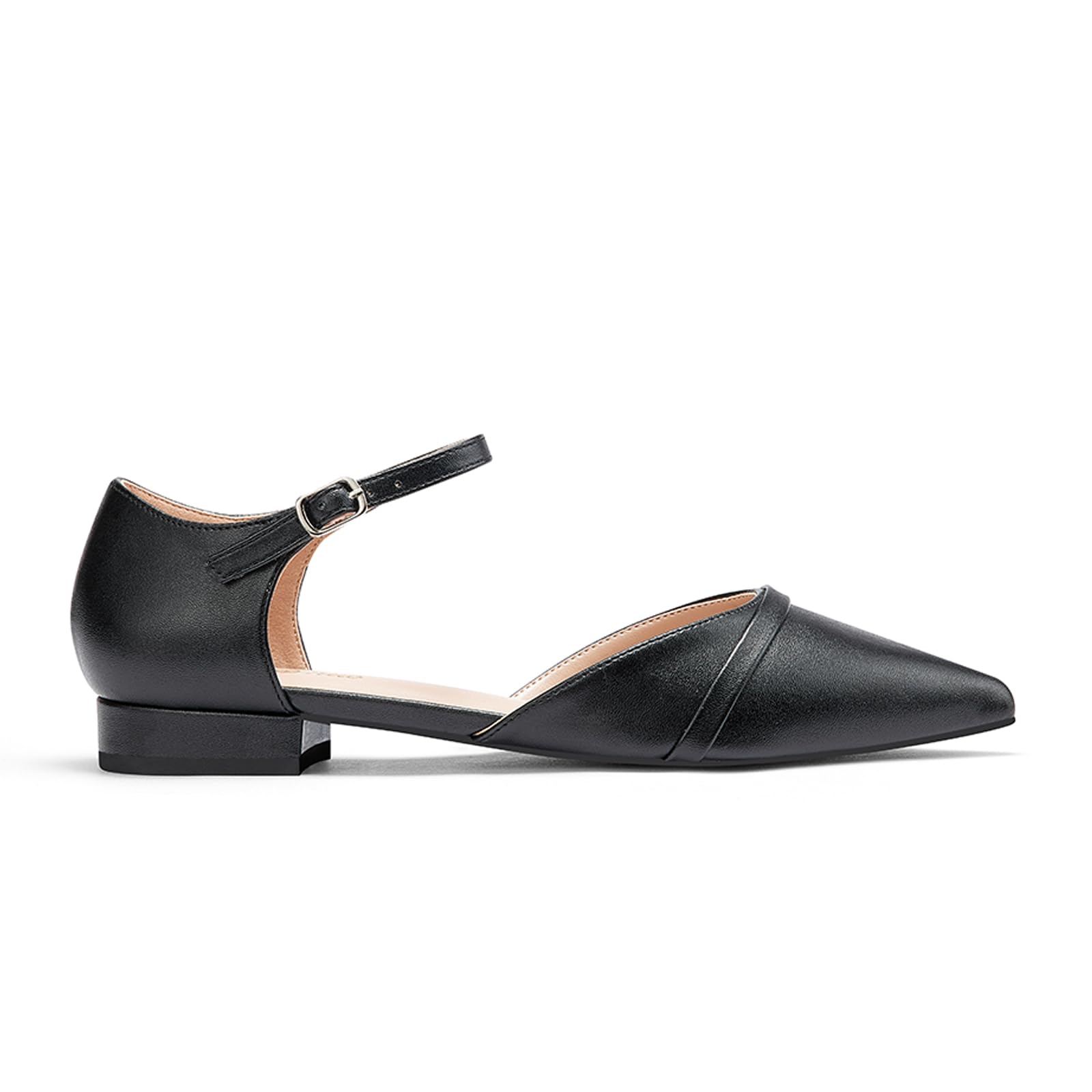GENSHUO Flache Damenschuhe mit Knöchelriemen, Elegante Spitze Zehenpartie, Flache Schuhe Für Die Arbeit