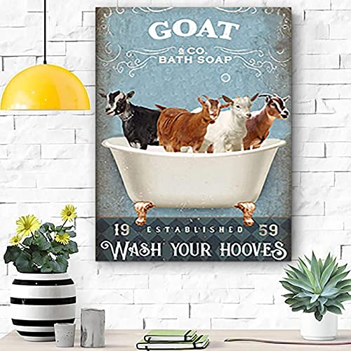 Goat Bath Soap Established Wash Your Hooves Poster Goat Canvas Wall Art Inspriational Quotes Vintage Art Prints Retro Motivational Paintings Artworks On Canvas For Bathroom Unframed 16*24 Inch (B, 16*24 Inch Unframed) #TOP20