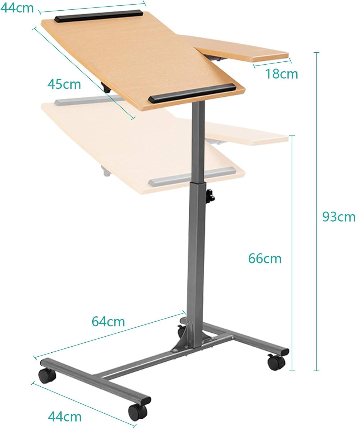 RELAX4LIFE Table de Lit pour Ordinateur Hauteur Réglable 64x45x64-95CM avec 4 roulettes Tablette Inclinable (Naturel)