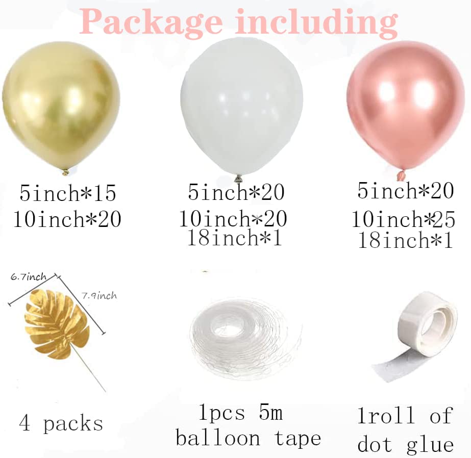 Image of PageebO Rose Gold Balloon Arch Kit-126pcs Rose Gold Balloons Sand White Balloons Chrome Gold Balloons with Golden Leaf for Baby&Bridal Shower, Birthday Party, Wedding, Grad, Anniversary Party