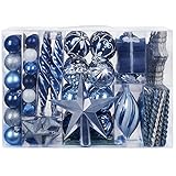 YILEEY Weihnachtskugeln Weihnachtsdeko Set Blau 136 STK in 32 Farben, Kunststoff Weihnachtsbaumkugeln Box mit Aufhänger Christbaumkugeln Plastik Bruchsicher, Weihnachtsbaumschmuck, MEHRWEG