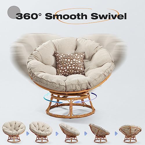 MeetLeisure 41\" Papasan Chair with Cushion and 360 Degree Swivel Base, Papasan Lounge Chair with Cushion and Sturdy Frame, Large Saucer Chair, Circle Chair, Round Chair, Bronze/Beige