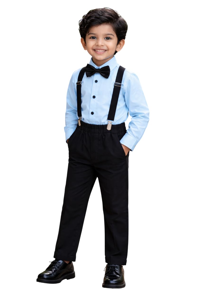 Jig and Jog Little Gentleman 4-Piece Formal Suit Set with Shirt, Trousers, Suspenders, Bow Tie, Ages 2-7 Years