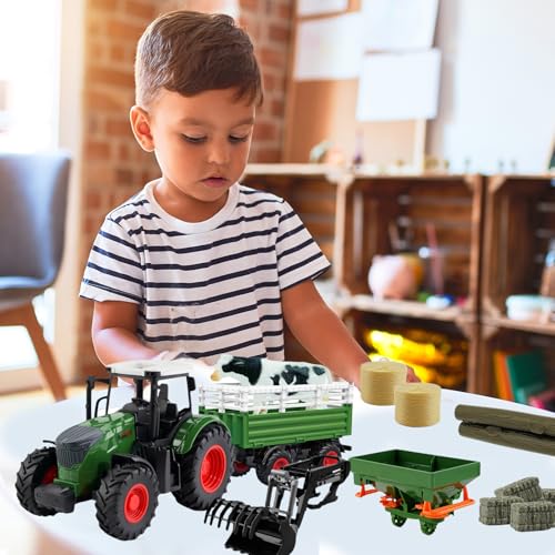 image for Peagprav Farm Toys Tractor with Trailer-16.5 Inches Tractor Playset 1/