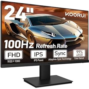 KOORUI 24 inch Full HD 1080p Gaming Monitor 100Hz, 99% sRGB, Build-in Speakers, Low Blue Light, Tilt, VESA Wall Mount, HDMI x1, VGA Port x1, Black