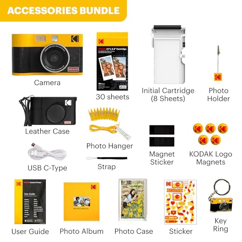 Image of KODAK Mini Shot 2 ERA 4PASS 2-in-1 Instant Camera and Photo Printer (Black, Camera + Initial 8 Sheets + 60 Sheets + Accessories)