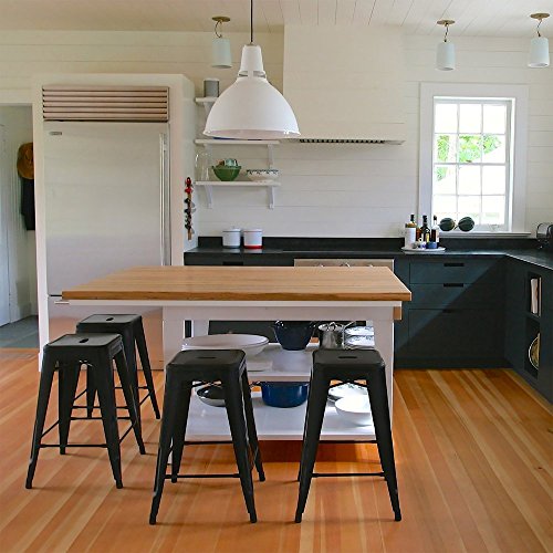 Devoko Metal Bar Stools 24" Indoor Outdoor Stackable Barstools Modern Style Industrial Vintage Counter Bar Stools Set Of 4 (Black) #TOP5