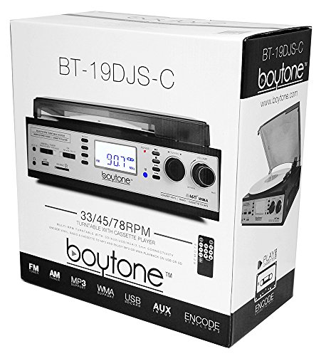 Boytone Bt-19Djs-C 3-Speed Turntable, 2 Built In Speakers Large Digital Display Am/Fm, Cassette, Usb/Sd/Aux/Mp3, Recorder & Wma Playback /Recorder & Headphone Jack + Remote Control #TOP6