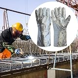 yupeuooe Rękawice Termoizolacyjne - Rękawice Ze Wzmacnianą Folią Aluminiową Do Odlewania - Bezpieczne Robocze Do Hutnictwa Szkła Metalurgii Kuchni