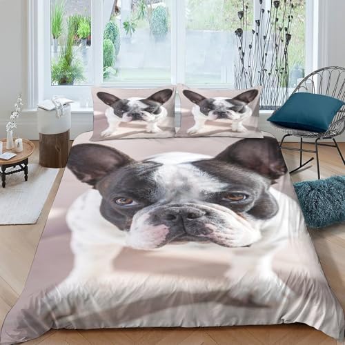 Housse de couette bouledogue français 135x200 parure lit microfibre