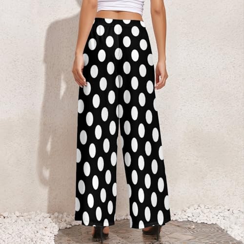Black White Polka Dots Palazzo Pants for Women, Soft Womens Wide Leg Baggy Pants, Comfy Lounge Pants for Women4